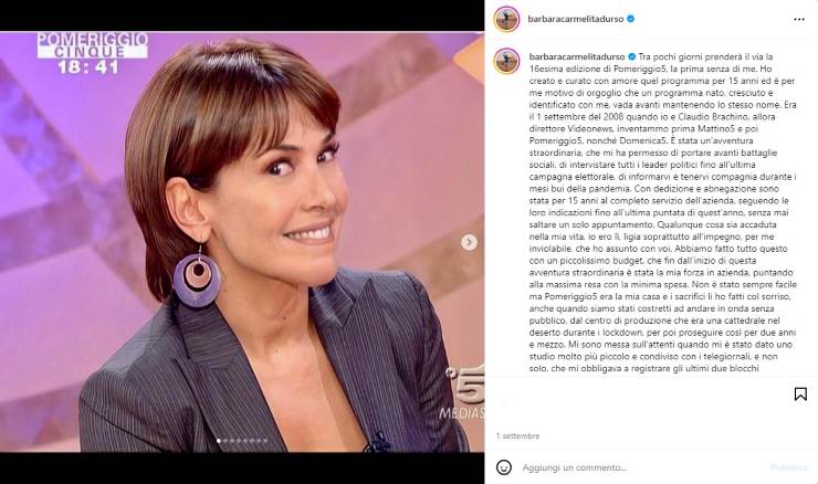 Barbara D'Urso post rivelazione Mediaset